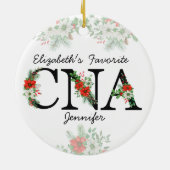 Personalized Favorite CNA Red Floral Christmas Keramik Ornament (Hinten)