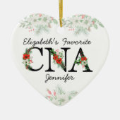 Personalized Favorite CNA Red Floral Christmas Keramik Ornament (Vorne)