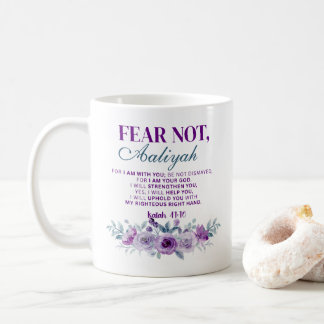 Personalized Fear Not Isaiah 41:10 Purple Floral Kaffeetasse