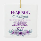 Personalized Fear Not Isaiah 41:10 Purple Floral Keramikornament (Rückseite)