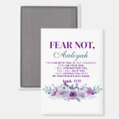 Personalized Fear Not Isaiah 41:10 Purple Floral Magnet (Vorderseite/Rückseite)