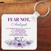 Personalized Fear Not Isaiah 41:10 Purple Floral Schlüsselanhänger (Rückseite)