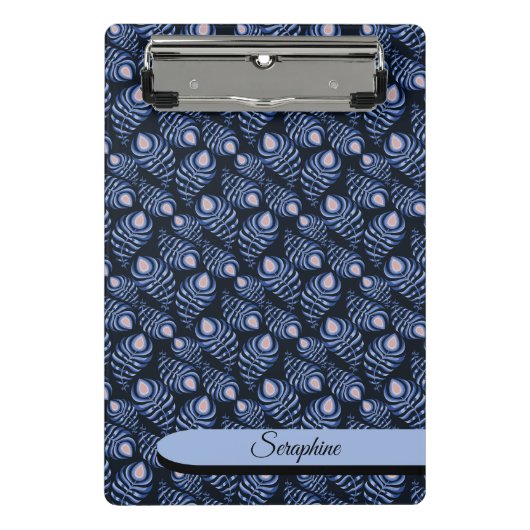 Personalized Feather Clipboard | Blue Pattern Mini Klemmbrett (Vorderseite)