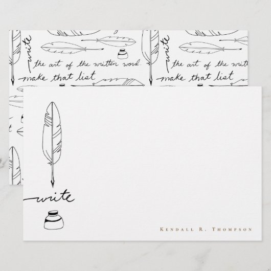 Personalized Feather Quill ink Handwritten Write Briefpapier (Vorne/Hinten)