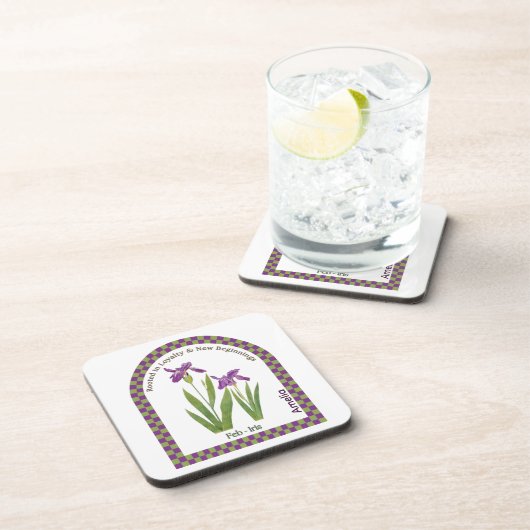 Personalized February Birth Month Flower Coaster Getränkeuntersetzer (Rechte Seite)