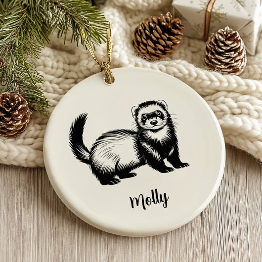 Personalized Ferret Christmas Keramik Ornament
