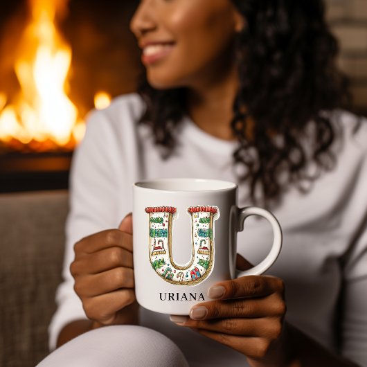 Personalized Festive Christmas Monogram Initial U Kaffeetasse