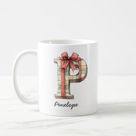Personalized Festive Christmas Monogram P Mug Kaffeetasse (Links)