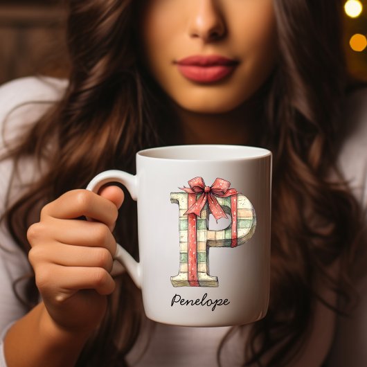 Personalized Festive Christmas Monogram P Mug Kaffeetasse