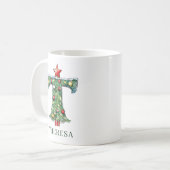 Personalized Festive Christmas Tree Monogram T Kaffeetasse (Vorderseite Links)