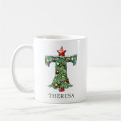 Personalized Festive Christmas Tree Monogram T Kaffeetasse (Links)