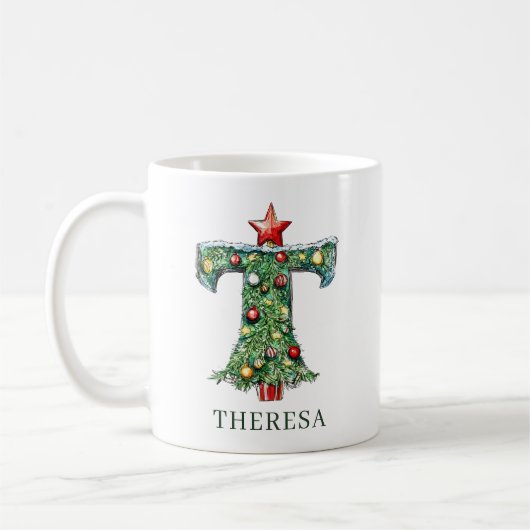 Personalized Festive Christmas Tree Monogram T Kaffeetasse (Links)