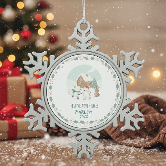Personalized Festive Memories Schneeflocken Zinn-Ornament