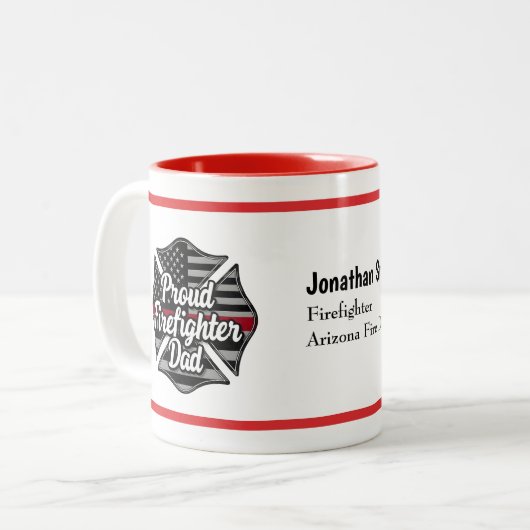 Personalized Firefighter Dad Name Thin Red Line Zweifarbige Tasse (Vorderseite Links)