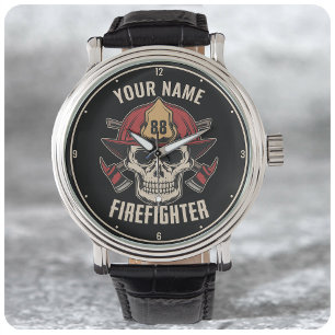 Personalized Firefighter Skull Fireman Fire Dept Armbanduhr