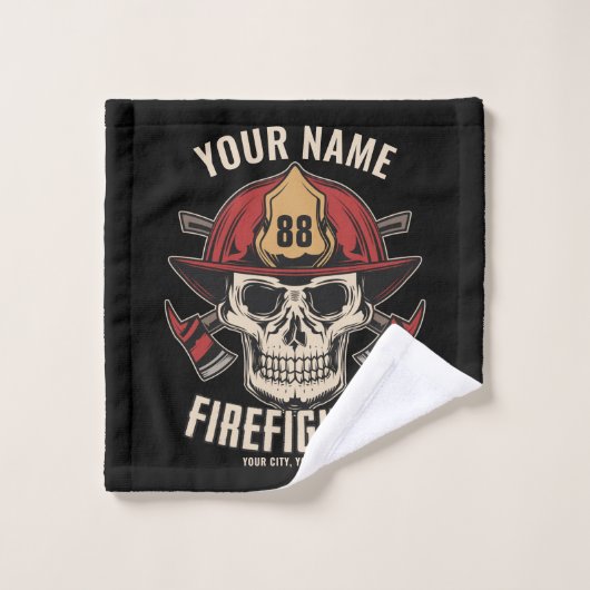 Personalized Firefighter Skull Fireman Fire Dept Badhandtuch Set (Waschlappen)