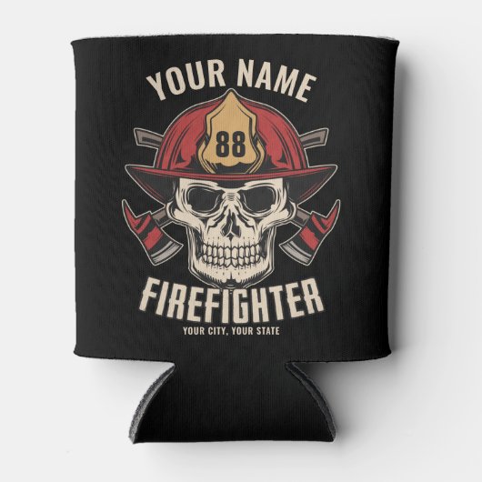 Personalized Firefighter Skull Fireman Fire Dept Dosenkühler (Vorderseite)