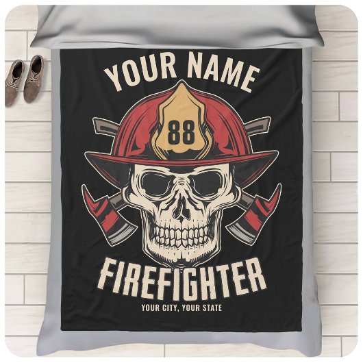 Personalized Firefighter Skull Fireman Fire Dept Fleecedecke