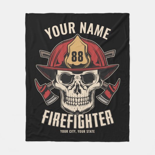 Personalized Firefighter Skull Fireman Fire Dept Fleecedecke (Vorderseite)