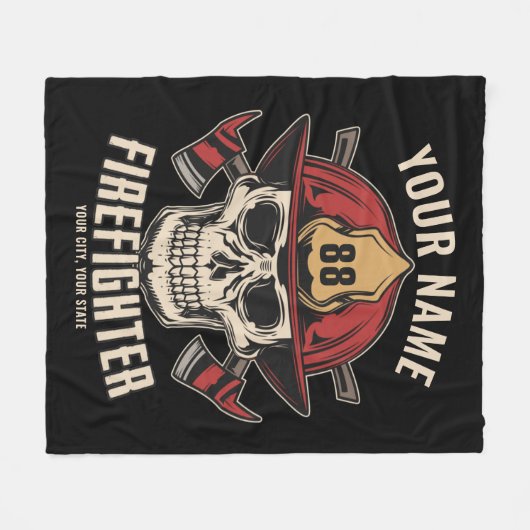 Personalized Firefighter Skull Fireman Fire Dept Fleecedecke (Vorderseite (Horizontal))