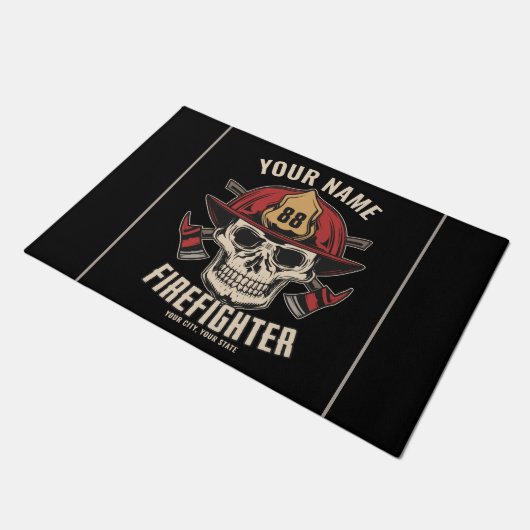 Personalized Firefighter Skull Fireman Fire Dept Fußmatte (Schrägansicht)