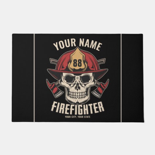 Personalized Firefighter Skull Fireman Fire Dept Fußmatte (Vorderseite)