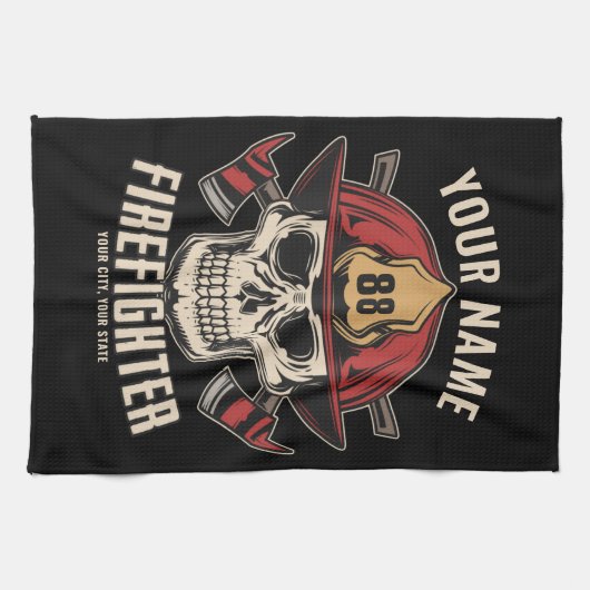 Personalized Firefighter Skull Fireman Fire Dept Geschirrtuch (Horizontal)