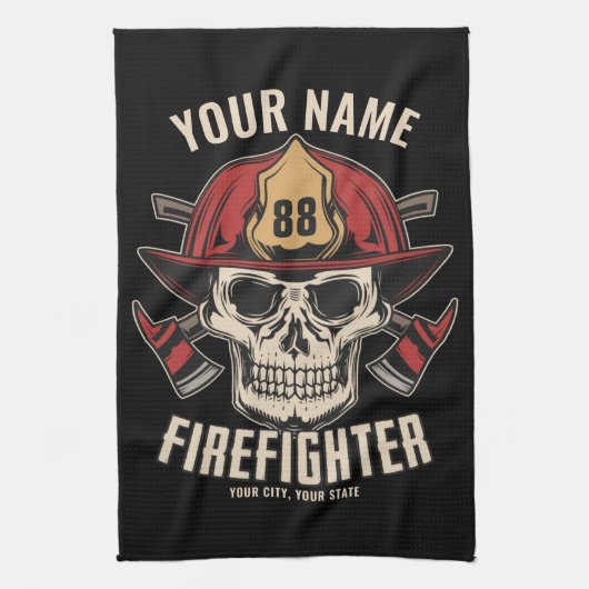 Personalized Firefighter Skull Fireman Fire Dept Geschirrtuch (Vertikal)