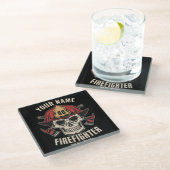 Personalized Firefighter Skull Fireman Fire Dept Glasuntersetzer (Schrägansicht)