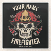Personalized Firefighter Skull Fireman Fire Dept Glasuntersetzer (Vorderseite)
