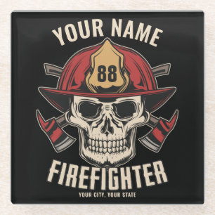 Personalized Firefighter Skull Fireman Fire Dept Glasuntersetzer