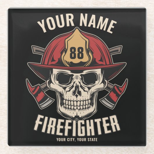 Personalized Firefighter Skull Fireman Fire Dept Glasuntersetzer (Vorderseite)