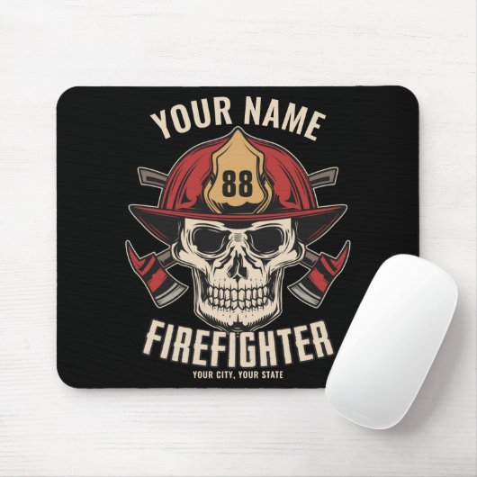 Personalized Firefighter Skull Fireman Fire Dept Mousepad (Mit Mouse)