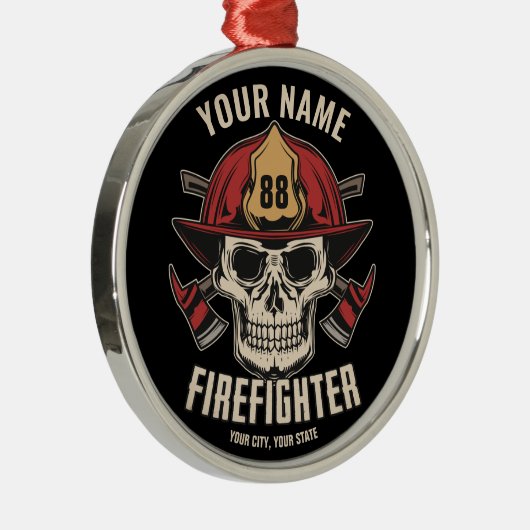 Personalized Firefighter Skull Fireman Fire Dept Ornament Aus Metall (Rechts)