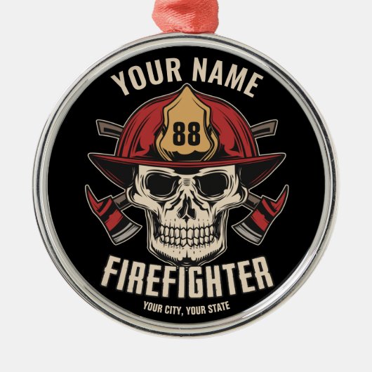 Personalized Firefighter Skull Fireman Fire Dept Ornament Aus Metall (Vorne)