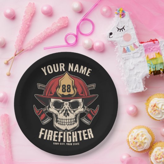 Personalized Firefighter Skull Fireman Fire Dept Pappteller (Party)