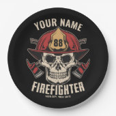 Personalized Firefighter Skull Fireman Fire Dept Pappteller (Vorderseite)