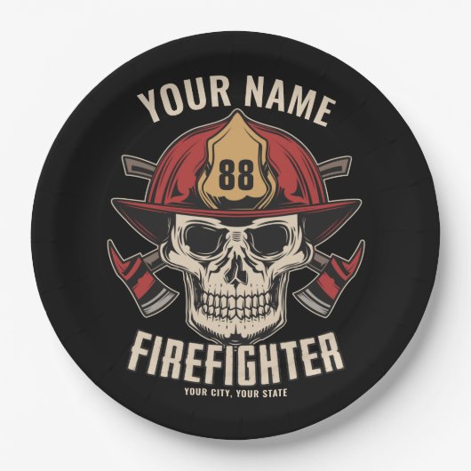Personalized Firefighter Skull Fireman Fire Dept Pappteller (Vorderseite)
