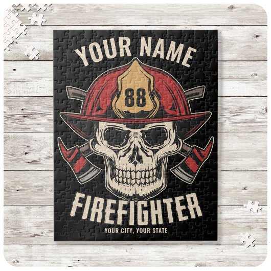 Personalized Firefighter Skull Fireman Fire Dept Puzzle