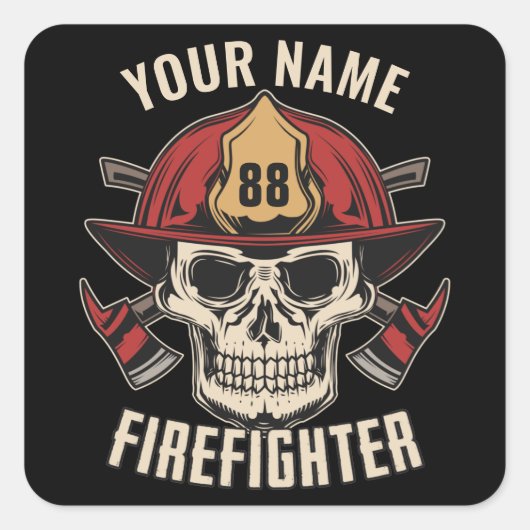 Personalized Firefighter Skull Fireman Fire Dept Quadratischer Aufkleber (Vorderseite)