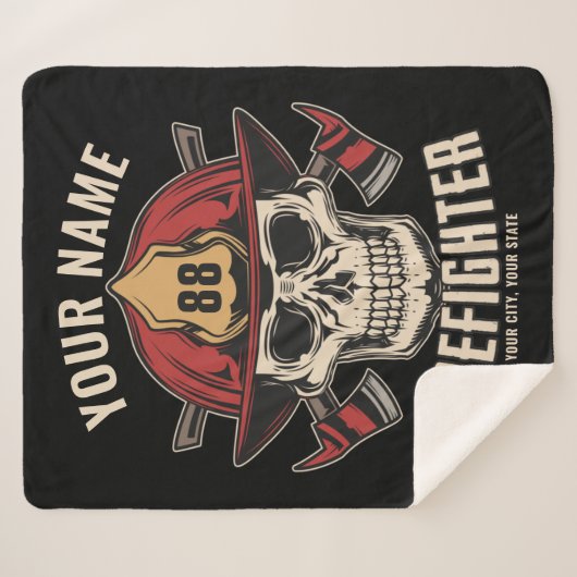 Personalized Firefighter Skull Fireman Fire Dept Sherpadecke (Vorderseite (Horizontal))