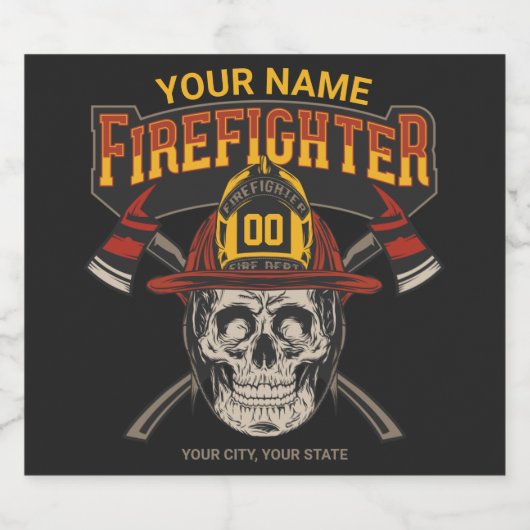 Personalized Fireman Skull Helmet Achse Firefighte Bierflaschenetikett (Einzelnes Label)