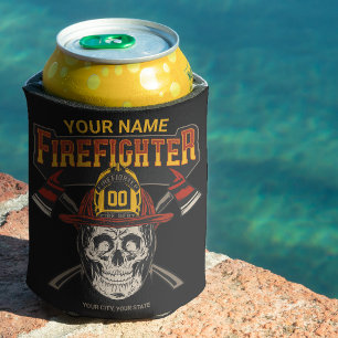 Personalized Fireman Skull Helmet Achse Firefighte Dosenkühler