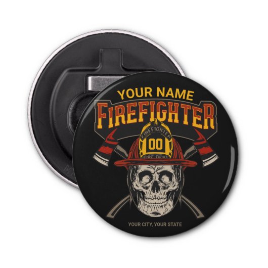Personalized Fireman Skull Helmet Achse Firefighte Flaschenöffner (Vorderseite)