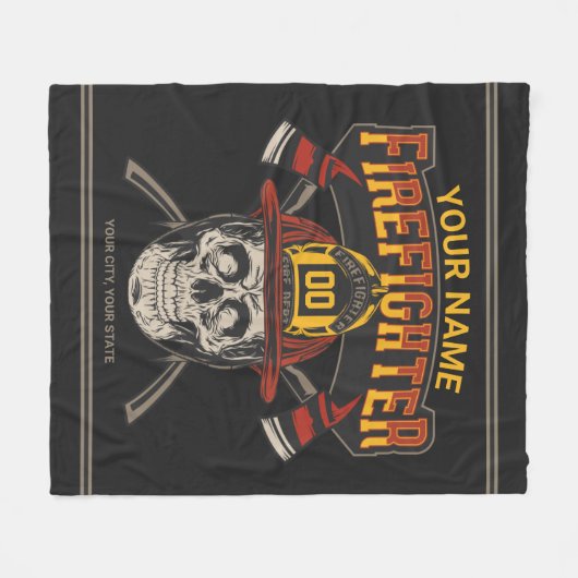 Personalized Fireman Skull Helmet Achse Firefighte Fleecedecke (Vorderseite (Horizontal))