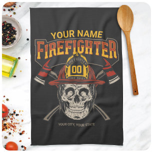 Personalized Fireman Skull Helmet Achse Firefighte Geschirrtuch