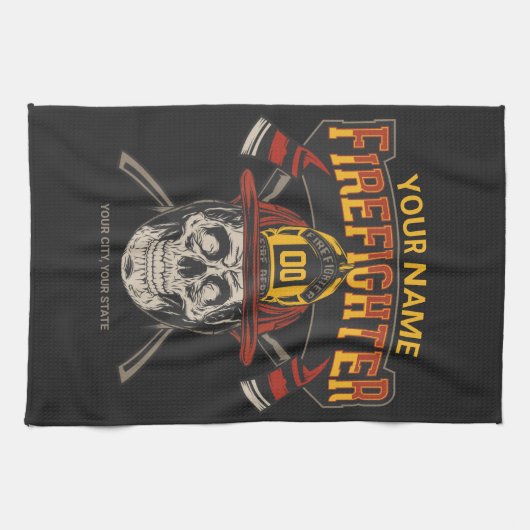 Personalized Fireman Skull Helmet Achse Firefighte Geschirrtuch (Horizontal)