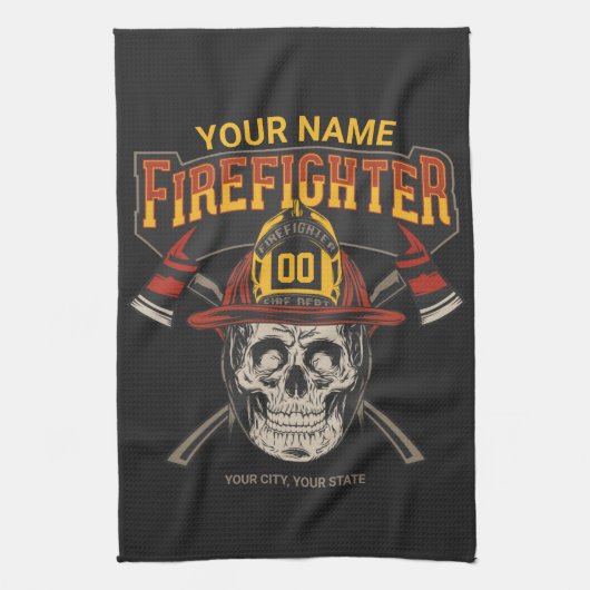 Personalized Fireman Skull Helmet Achse Firefighte Geschirrtuch (Vertikal)