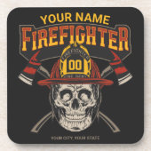 Personalized Fireman Skull Helmet Achse Firefighte Getränkeuntersetzer (Vorderseite)