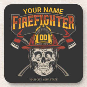 Personalized Fireman Skull Helmet Achse Firefighte Getränkeuntersetzer